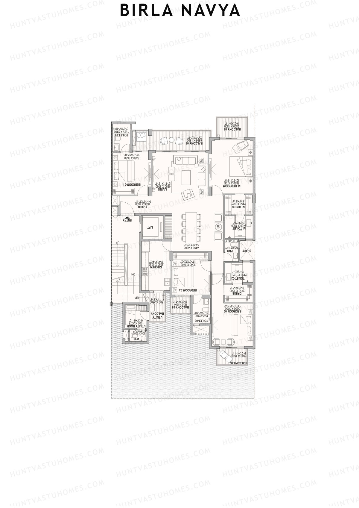 Birla Navya, Block Amoda 1, Unit 14, 4BHK, Super Area 1991   sq ft 