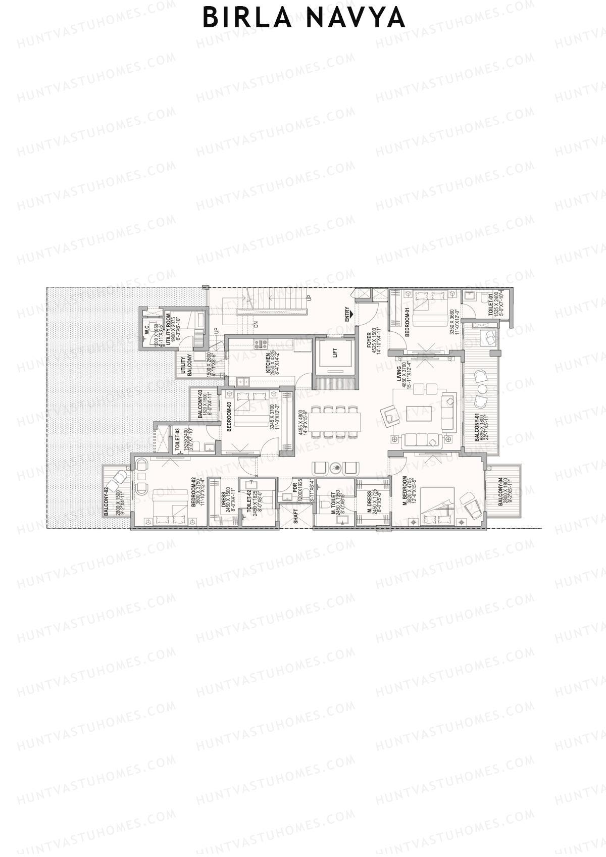 Birla Navya, Block Amoda 1, Unit 9, 4BHK, Super Area 1991   sq ft 