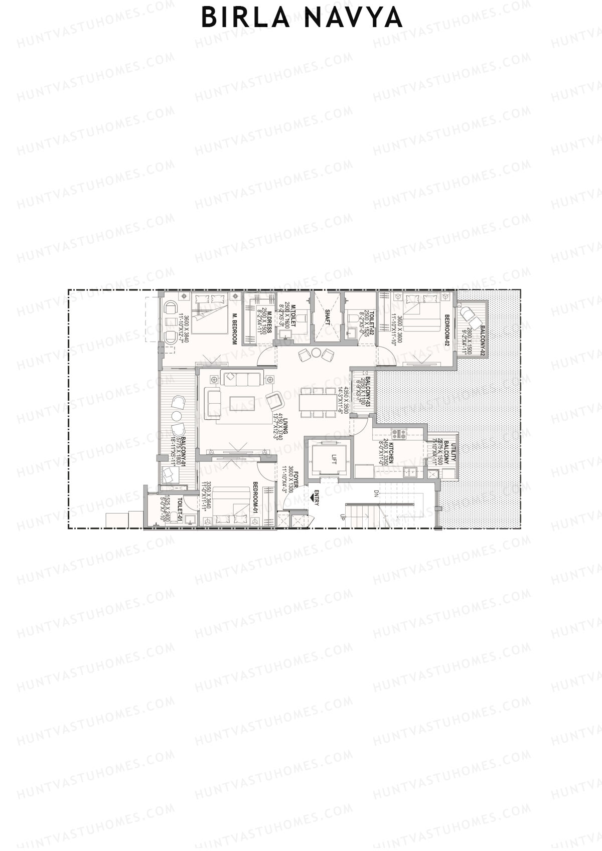 Birla Navya, Block Amoda 2, Unit 27, 3BHK, Super Area 1331   sq ft 