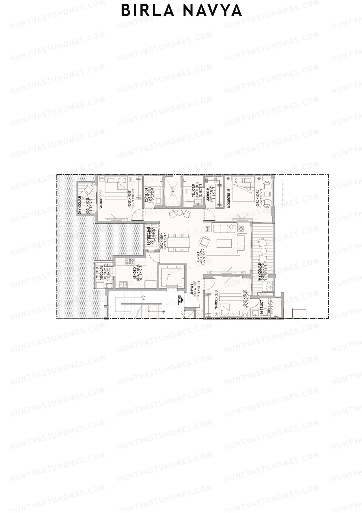 Birla Navya, Block Amoda 2, Unit 28, 3BHK, Super Area 1331   sq ft 