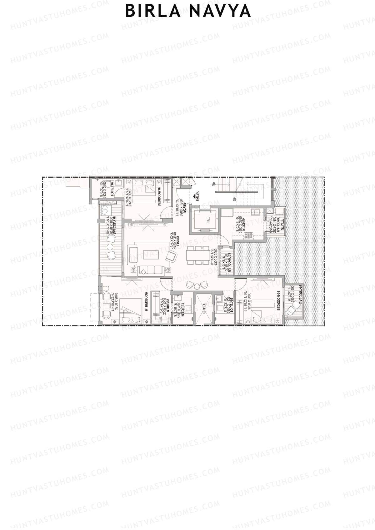 Birla Navya, Block Amoda 2, Unit 29, 3BHK, Super Area 1331   sq ft 