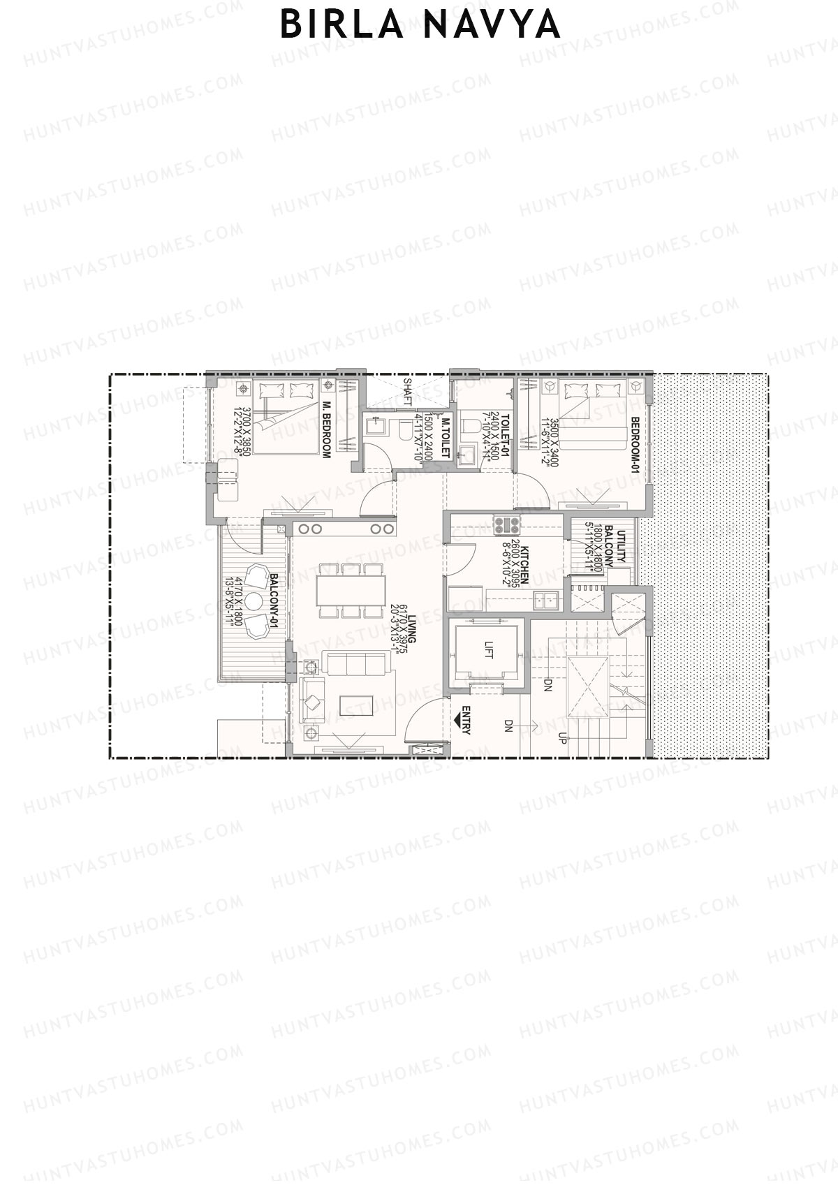 Birla Navya, Block Amoda 2, Unit 34, 2BHK, Super Area 894   sq ft 