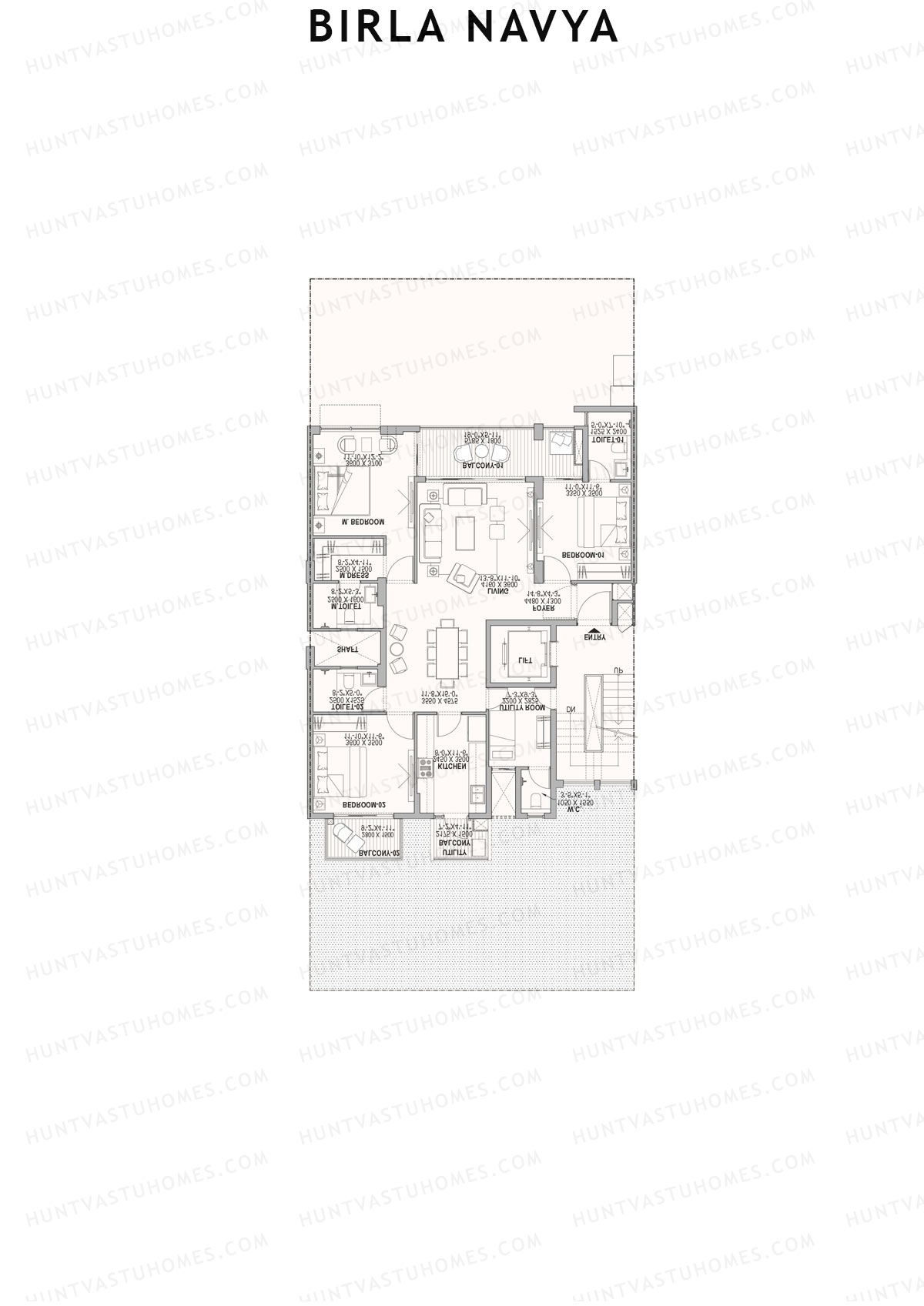 Birla Navya, Block Amoda 2, Unit 45, 3BHK, Super Area 1388   sq ft 