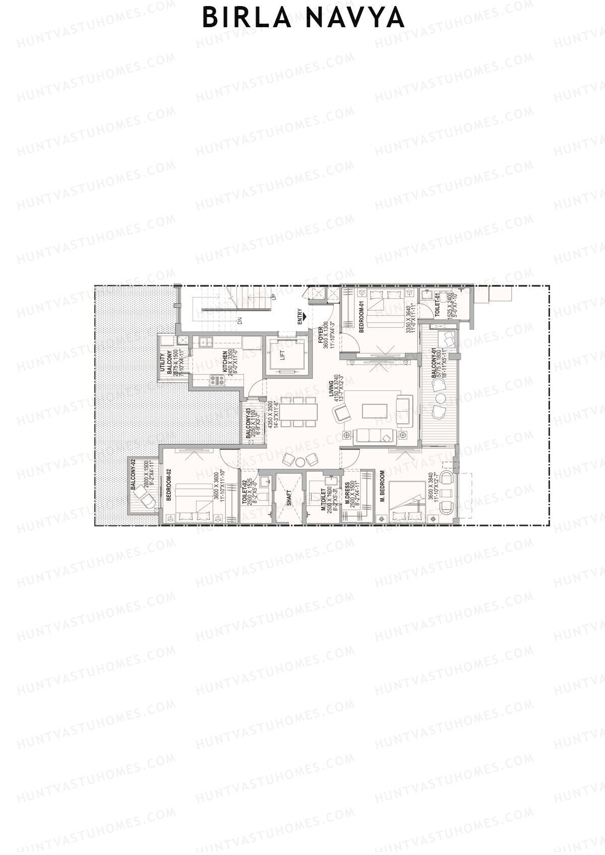 Birla Navya, Block Amoda 2, Unit 9, 3BHK, Super Area 1331   sq ft 