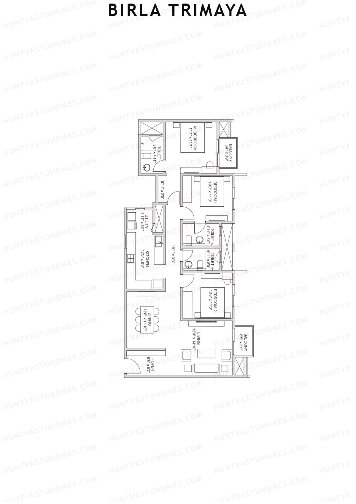 Birla Trimaya Tower 15 Unit 3 (Type M) Floor Plan