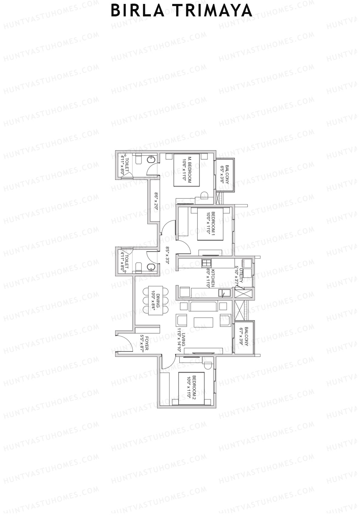 Birla Trimaya Tower 15 Unit 4 (Type D) Floor Plan