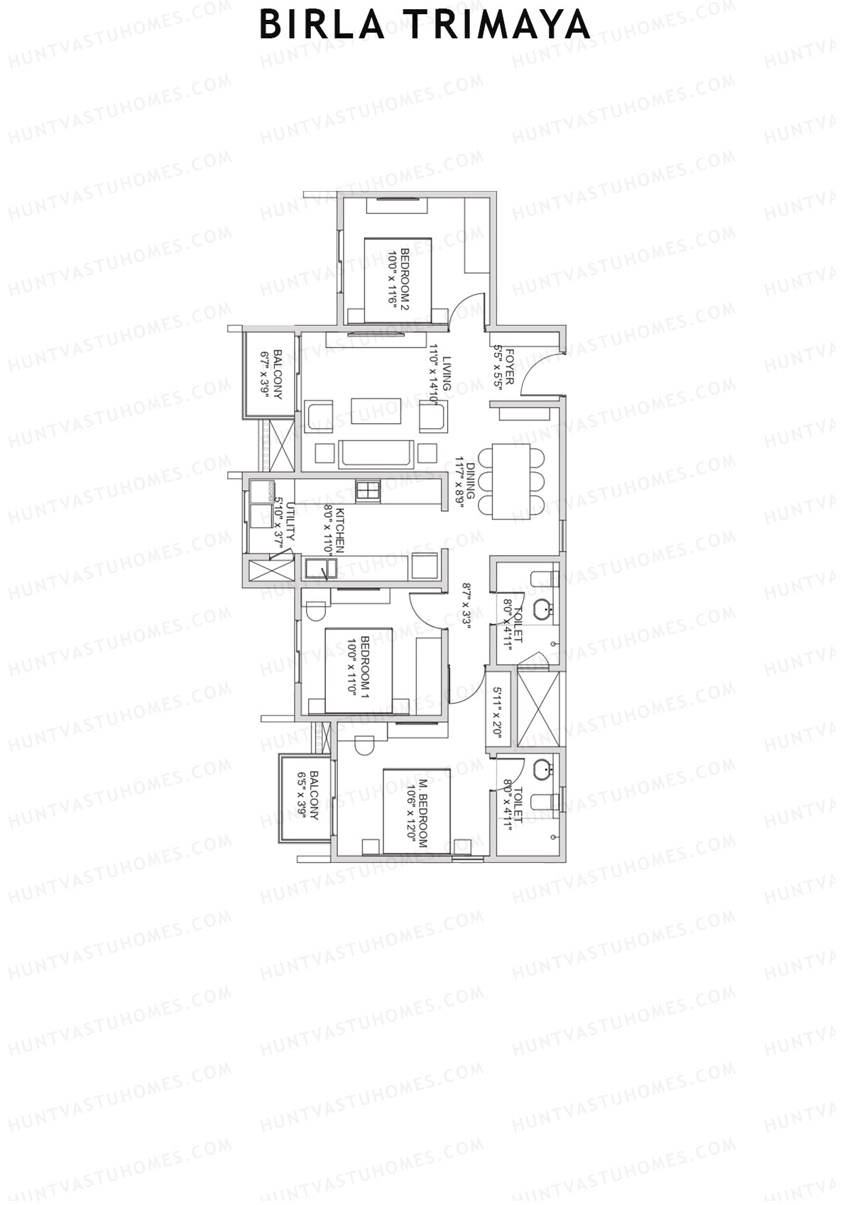 Birla Trimaya Tower 15 Unit 6 (Type E) Floor Plan