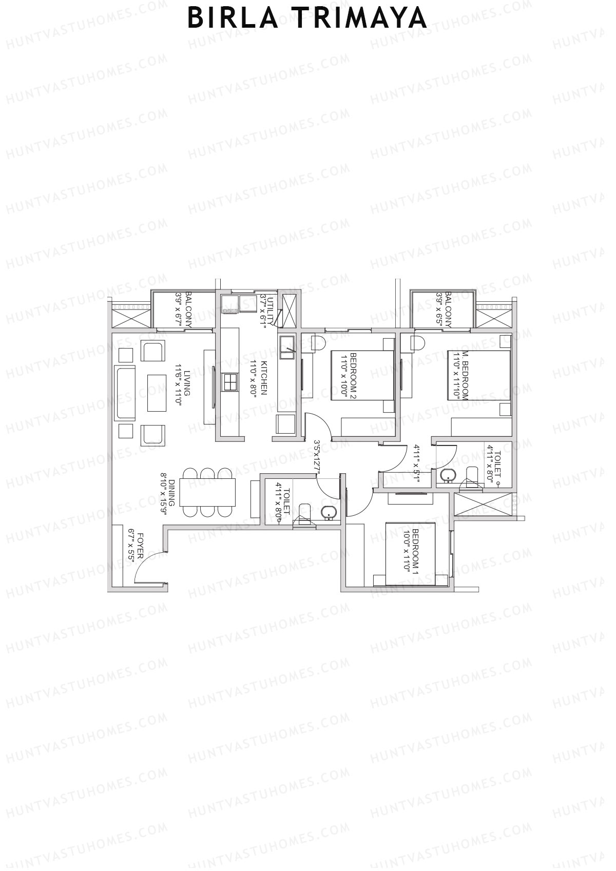 Birla Trimaya Tower 16 Unit 3 (Type J) Floor Plan