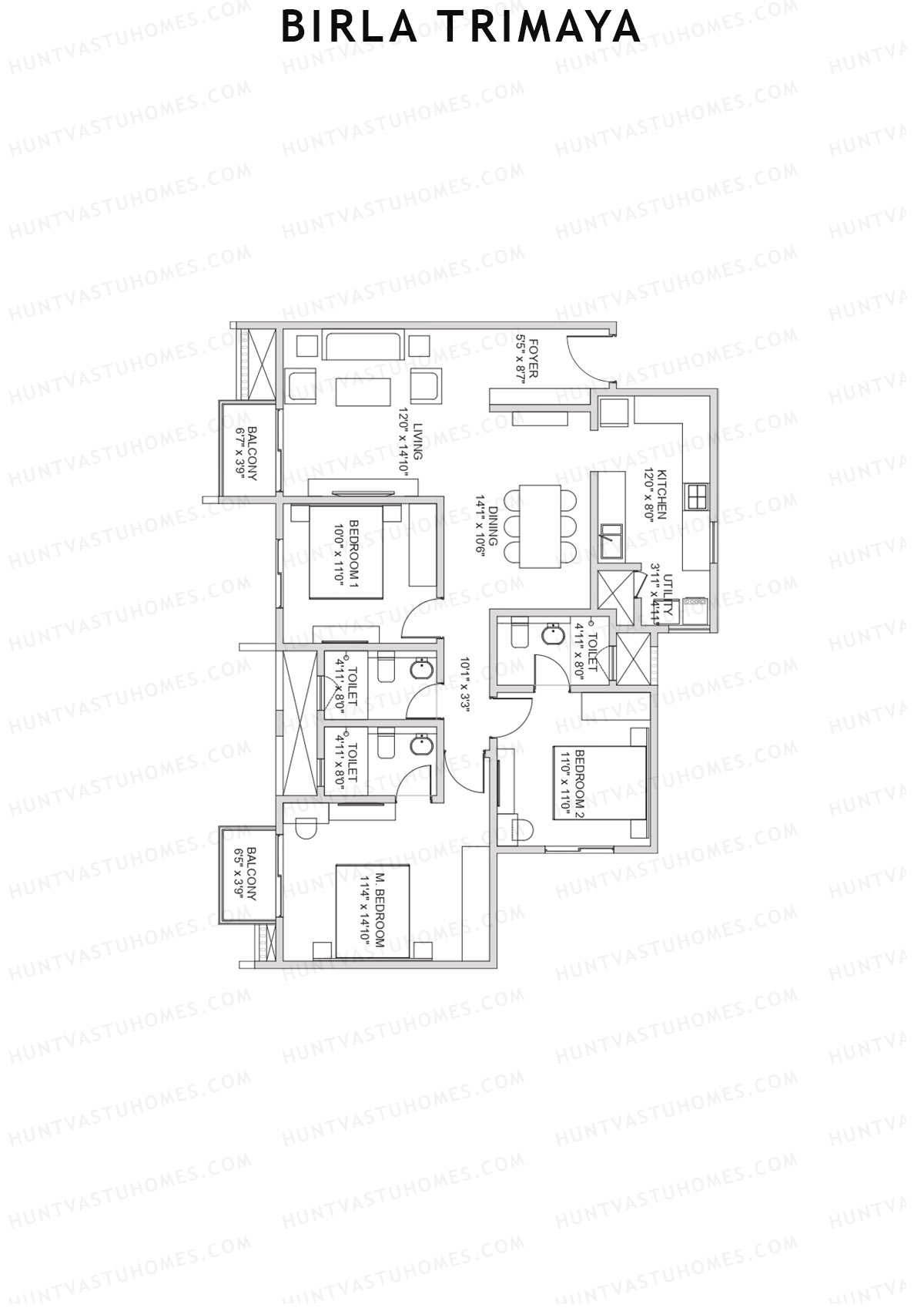 Birla Trimaya Tower 19 Unit 2 (Type K) Floor Plan