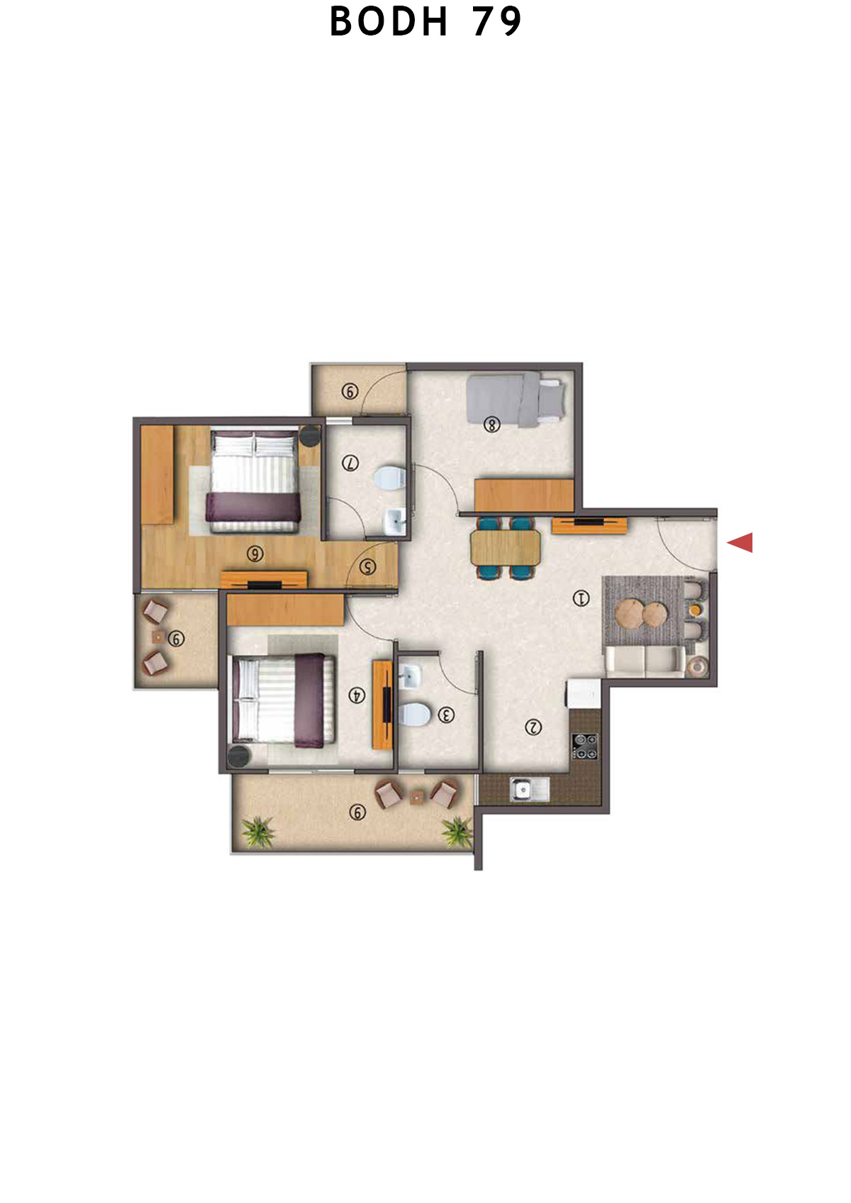 Bodh 79 Tower 1 Unit 1 (Type 2) Floor Plan