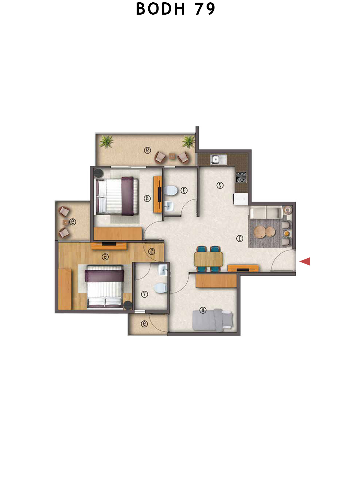 Bodh 79 Tower 1 Unit 8 (Type 2) Floor Plan