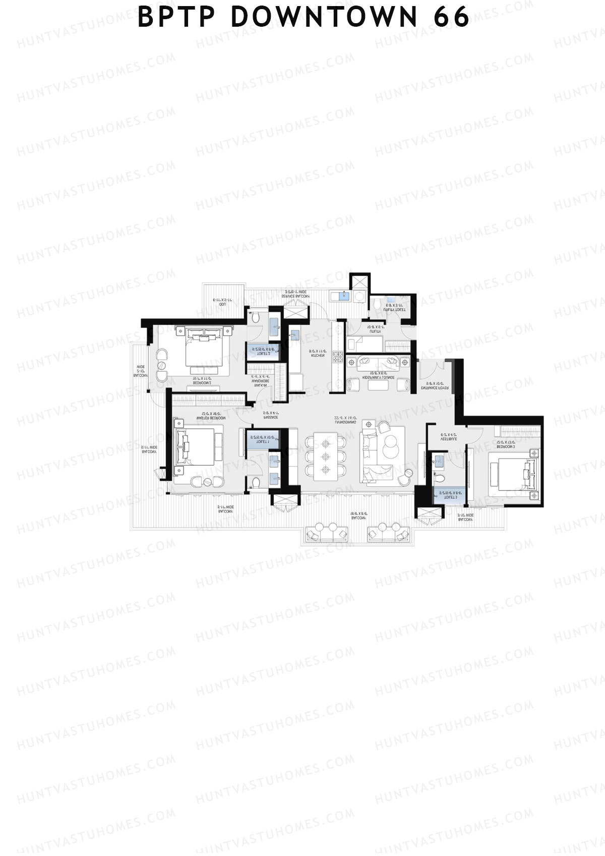 BPTP Downtown 66, Tower 1, Unit 1, 3BHK, Super Area 2084   sq ft 