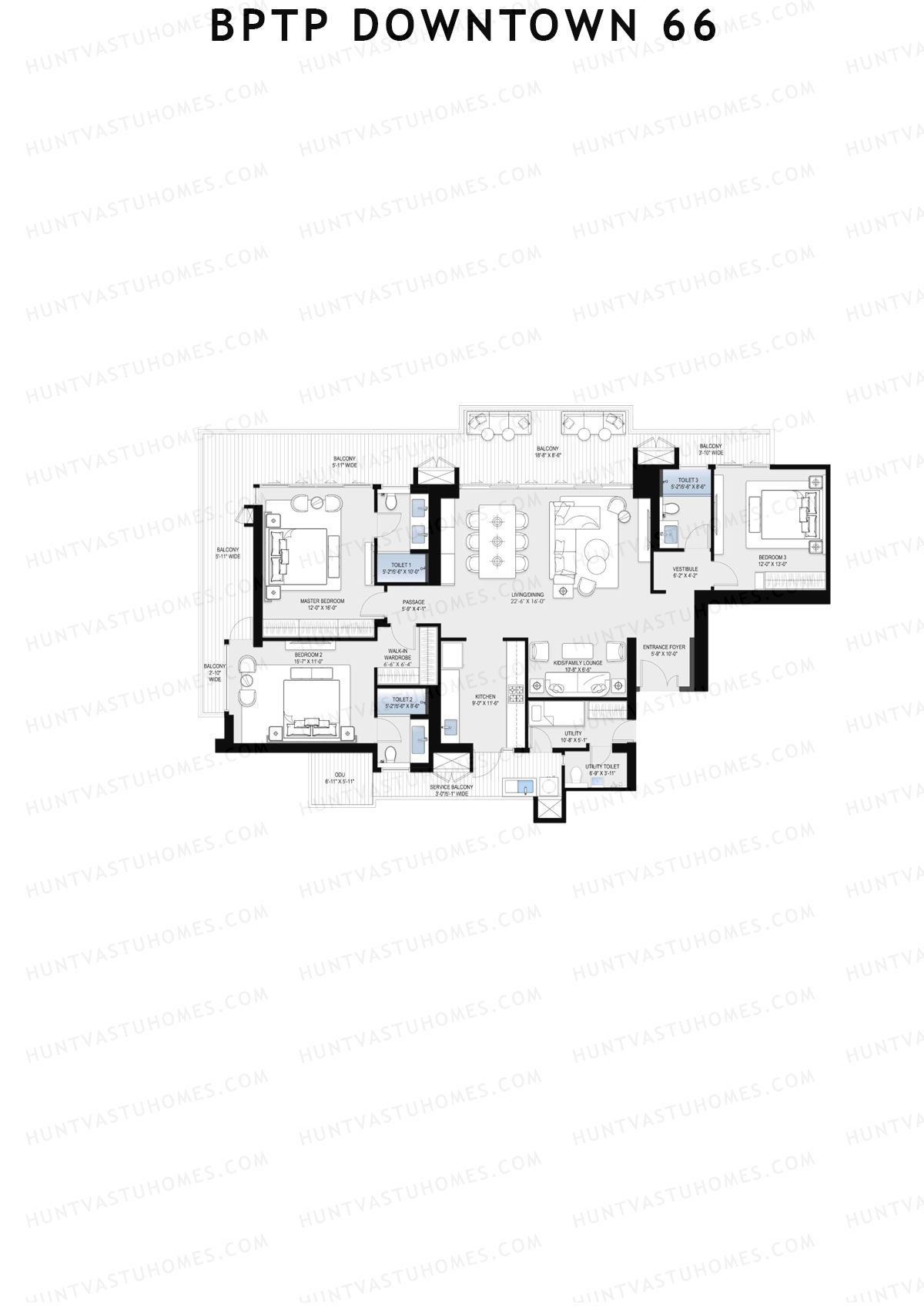 BPTP Downtown 66, Tower 1, Unit 2, 3BHK, Super Area 2084   sq ft 