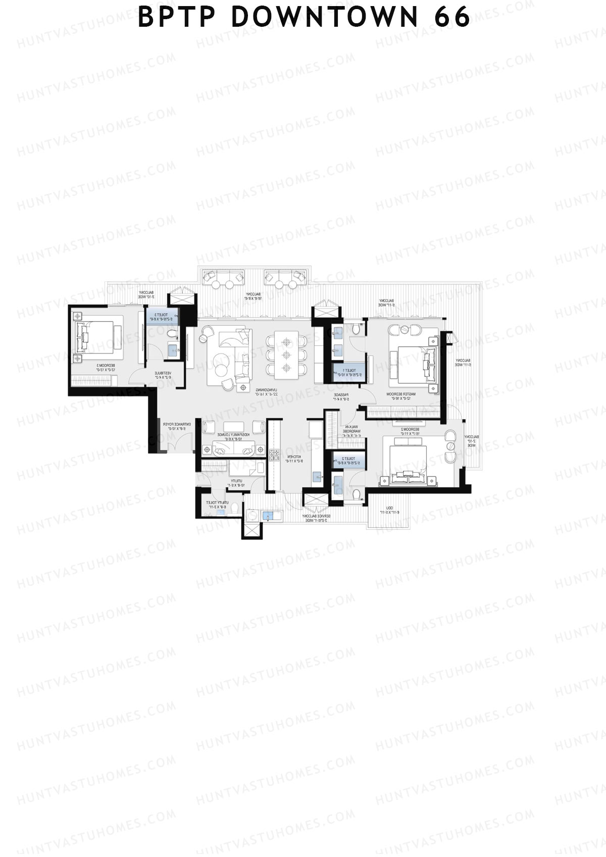 BPTP Downtown 66, Tower 1, Unit 3, 3BHK, Super Area 2084   sq ft 