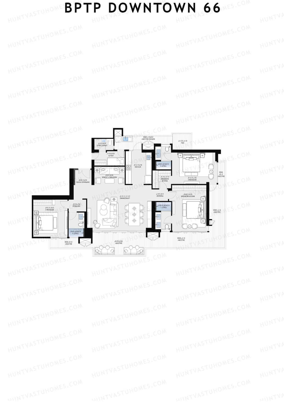 BPTP Downtown 66, Tower 1, Unit 4, 3BHK, Super Area 2084   sq ft 