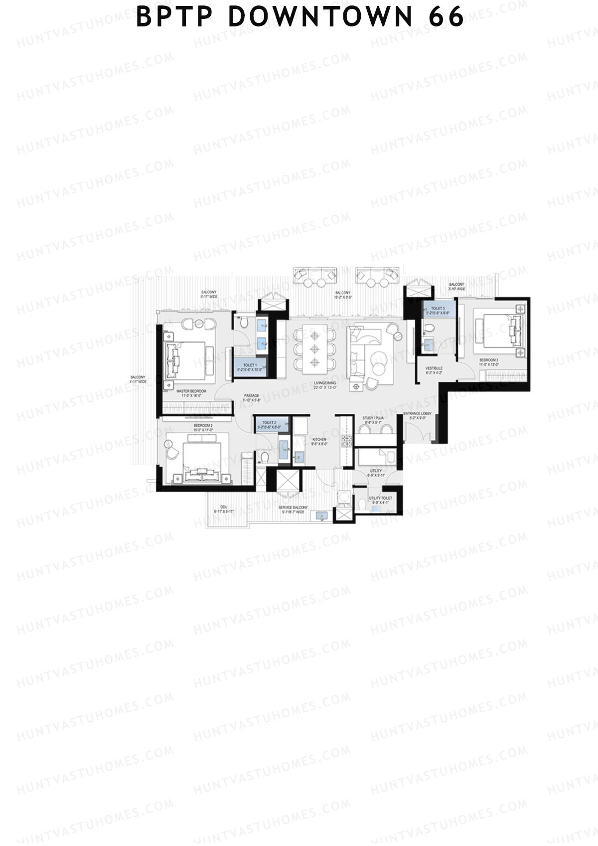 BPTP Downtown 66, Tower 2, Unit 2, 3BHK, Super Area 1911   sq ft 
