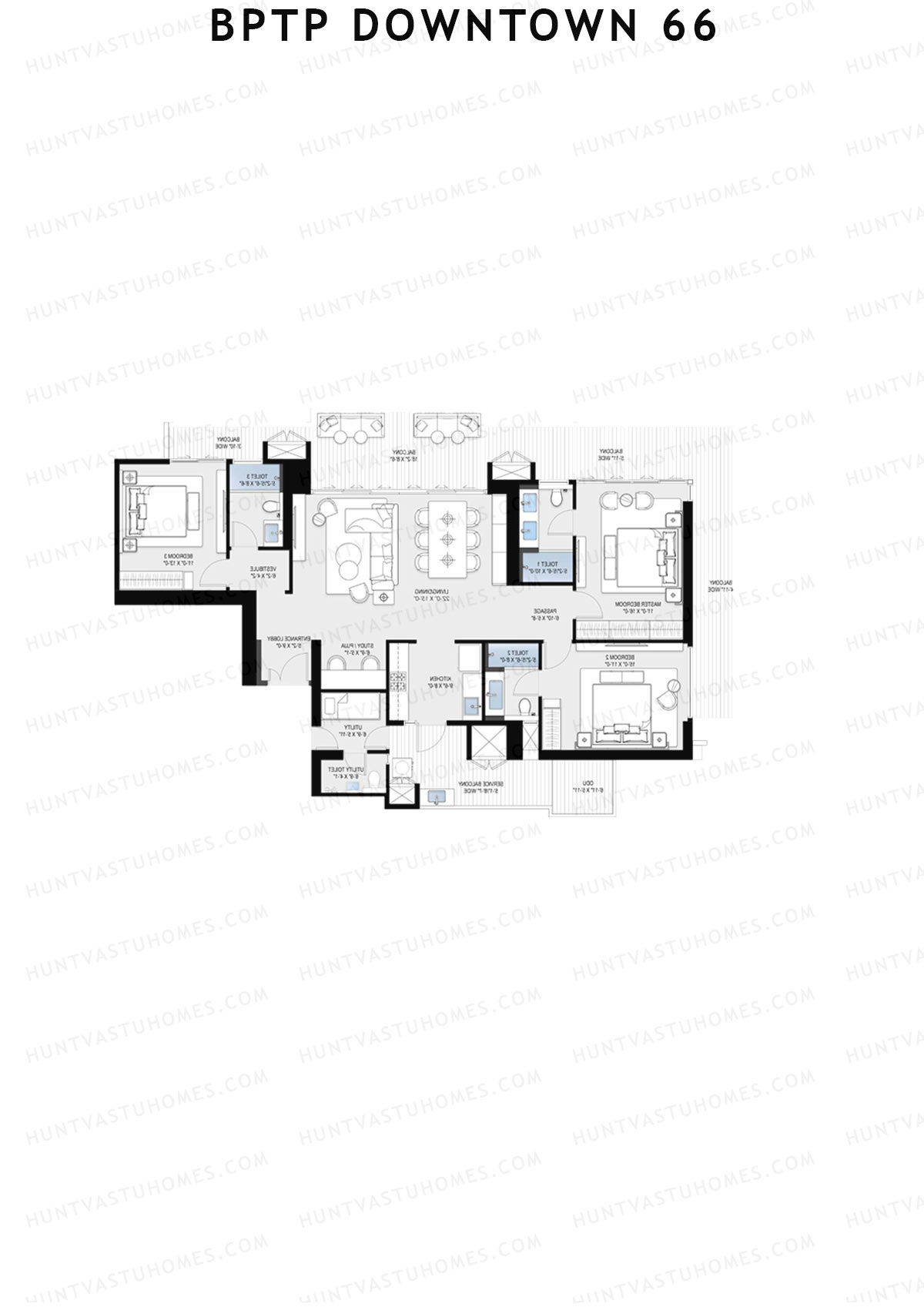 BPTP Downtown 66, Tower 2, Unit 3, 3BHK, Super Area 1911   sq ft 