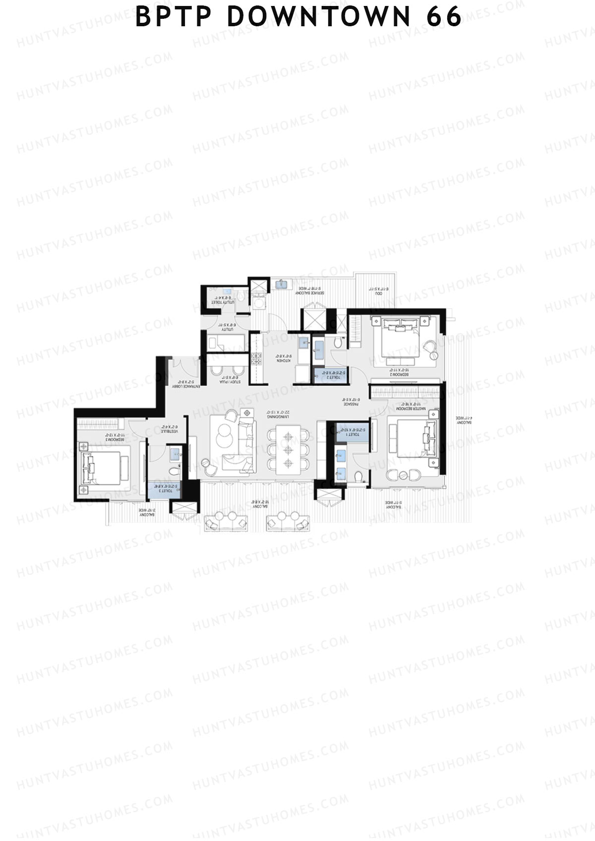 BPTP Downtown 66, Tower 2, Unit 4, 3BHK, Super Area 1911   sq ft 