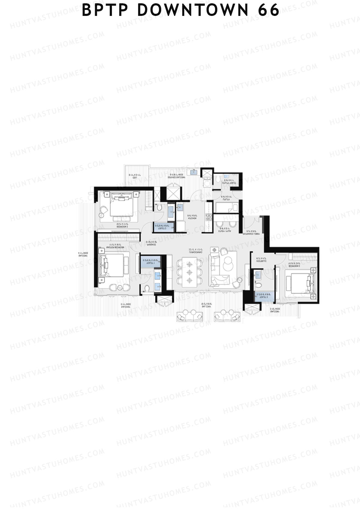 BPTP Downtown 66, Tower 3, Unit 1, 3BHK, Super Area 1911   sq ft 