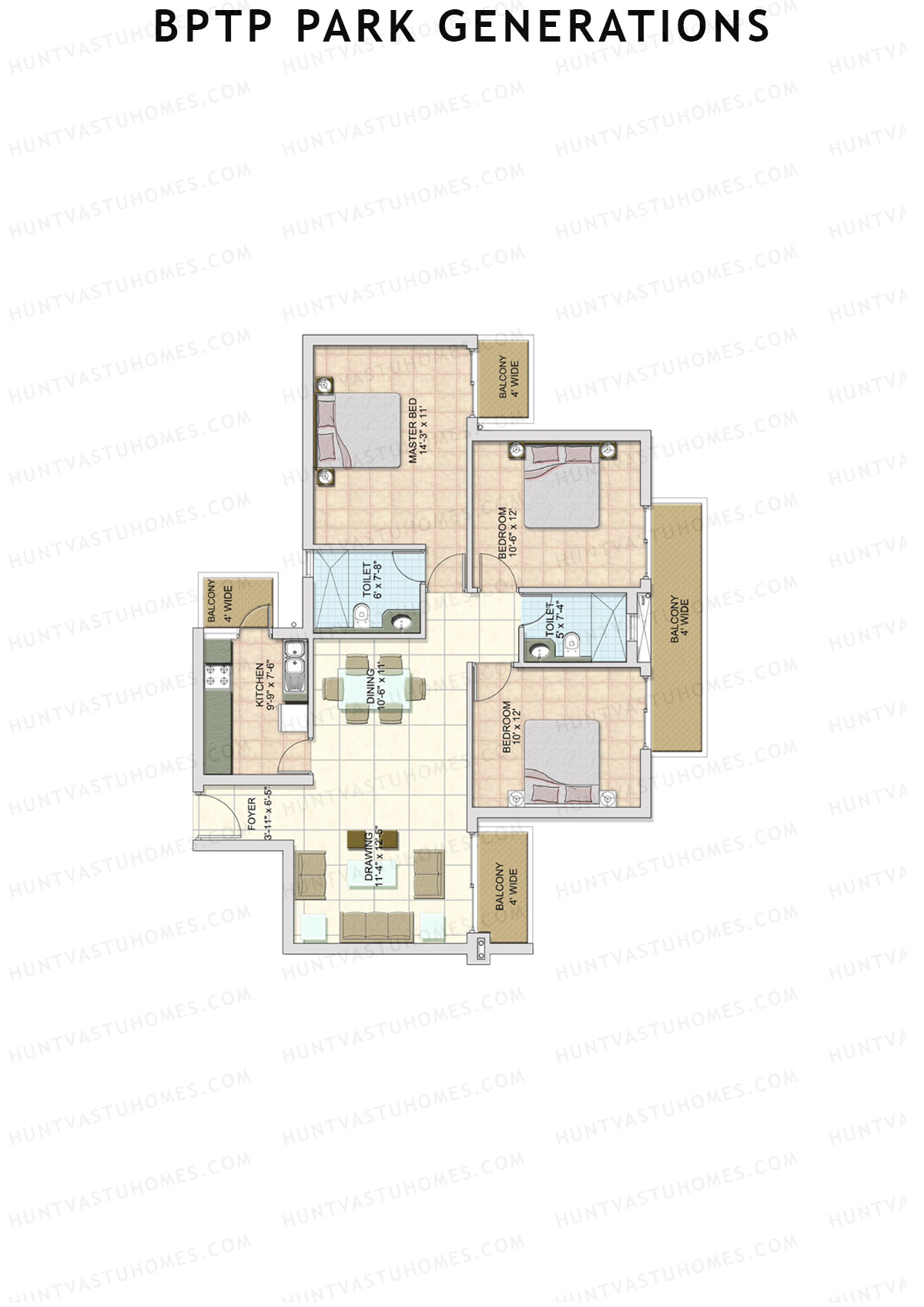 BPTP Park Generations Tower 3 Unit 2 Floor Plan