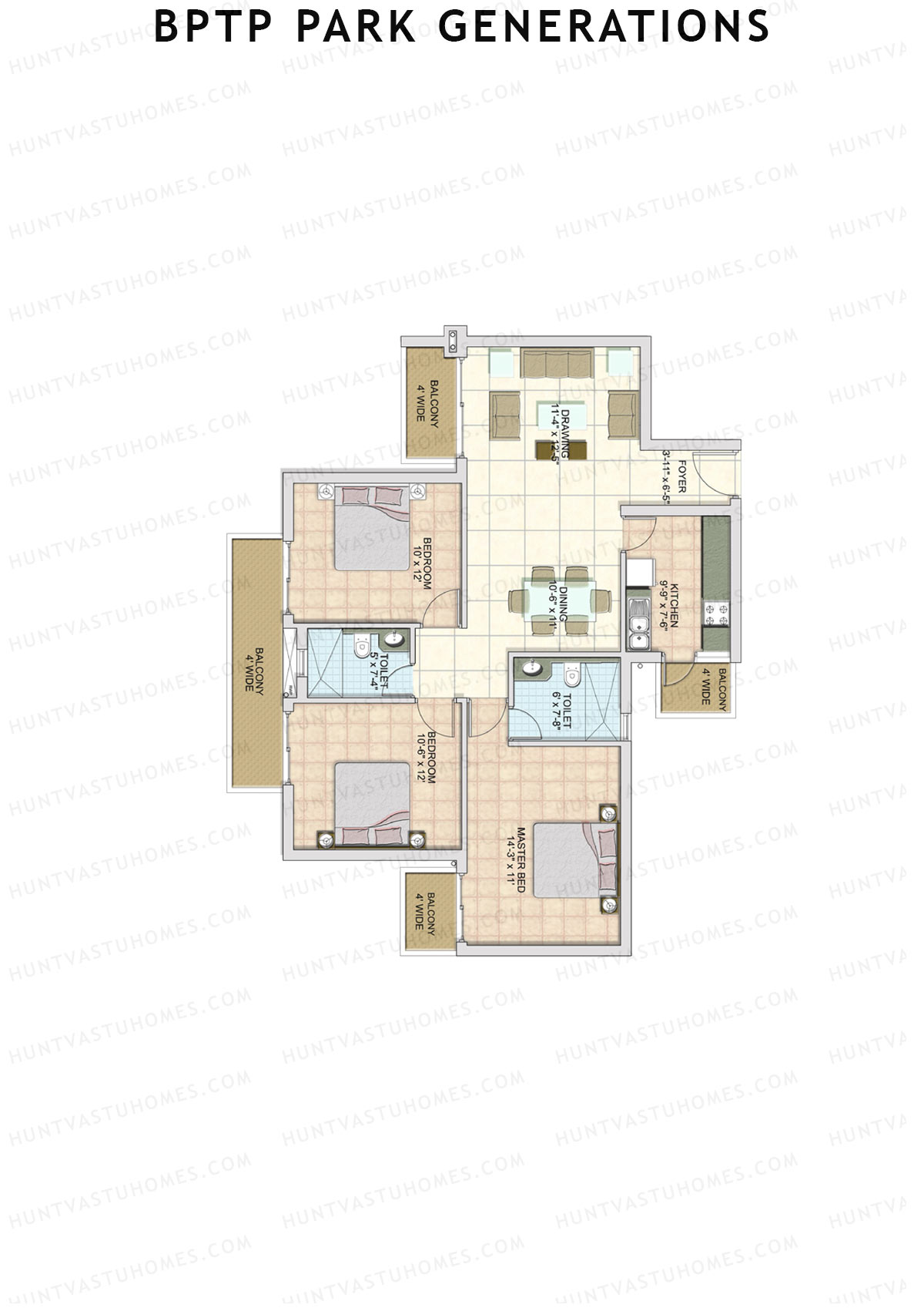BPTP Park Generations Tower 3 Unit 4 Floor Plan
