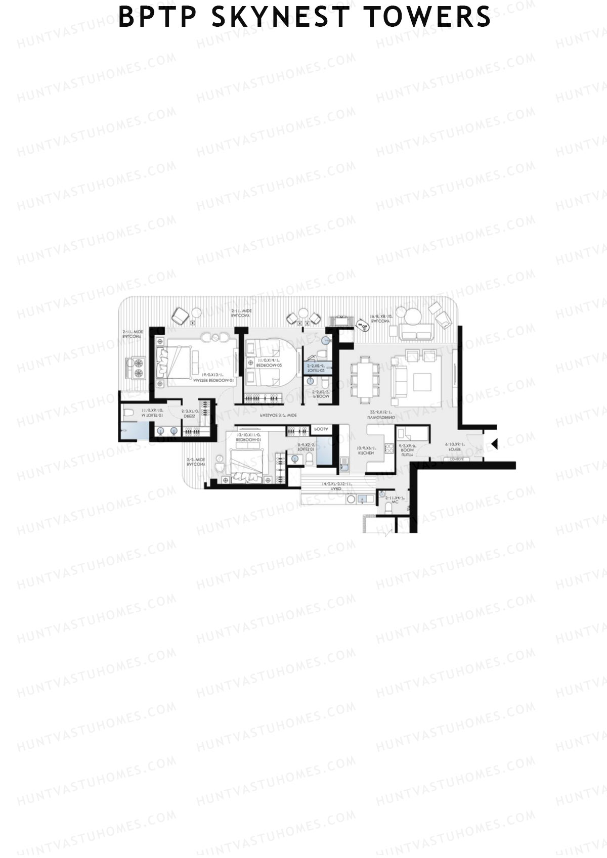 BPTP Skynest Towers, Tower 1, Unit 2, 3BHK, Super Area 2349   sq ft 