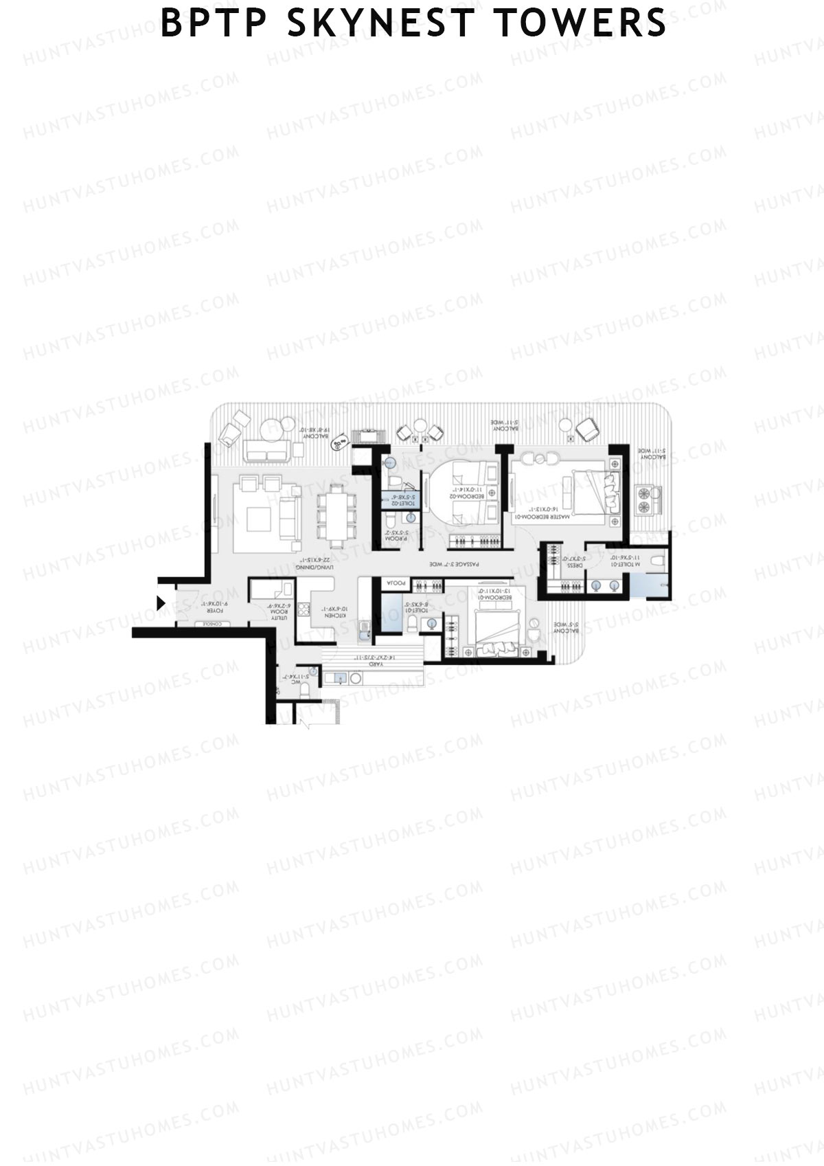 BPTP Skynest Towers, Tower 1, Unit 3, 3BHK, Super Area 2349   sq ft 