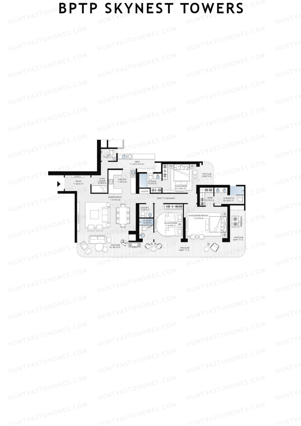 BPTP Skynest Towers, Tower 1, Unit 4, 3BHK, Super Area 2349   sq ft 