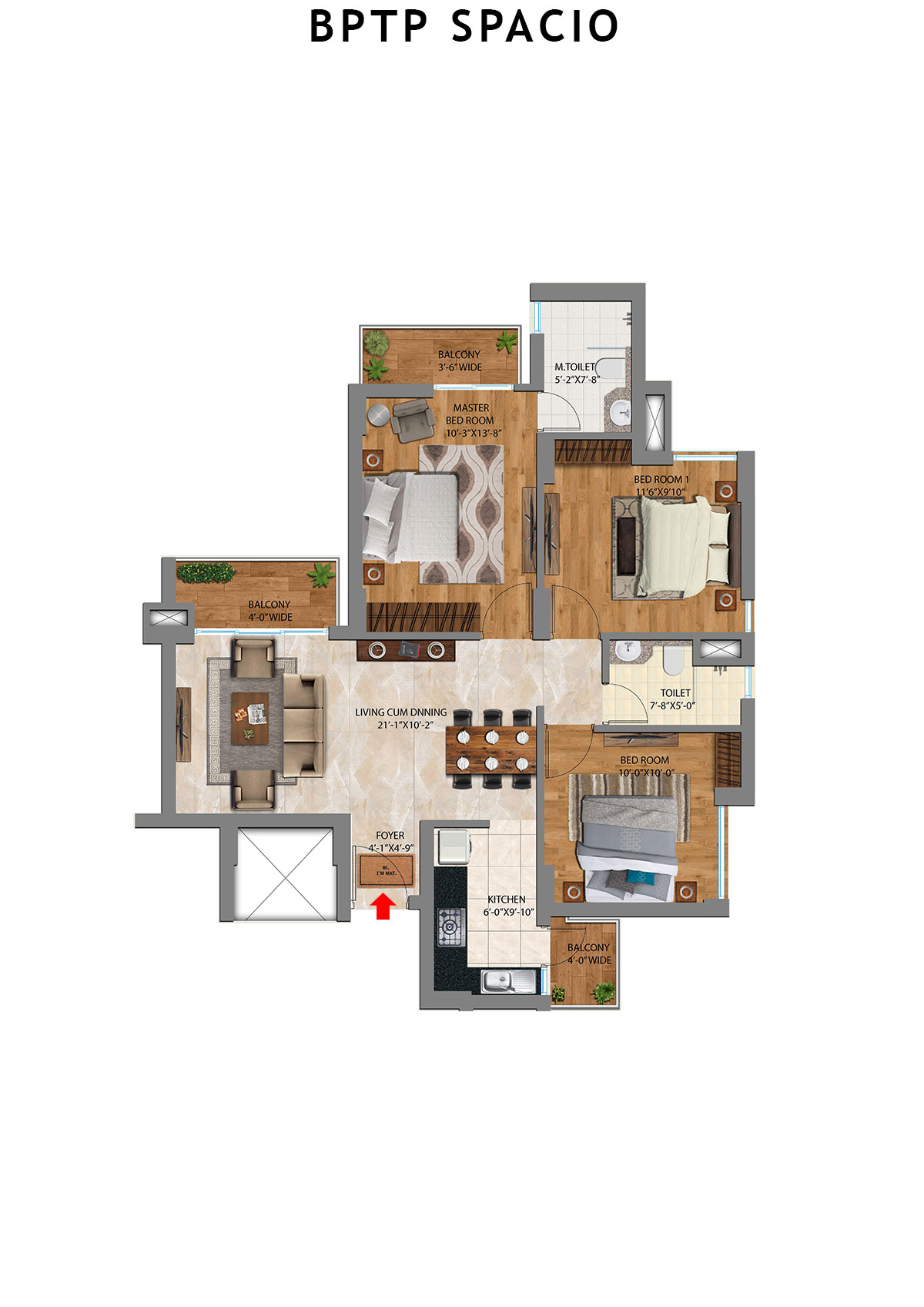 Bptp Spacio Tower M Unit 3 Floor Plan