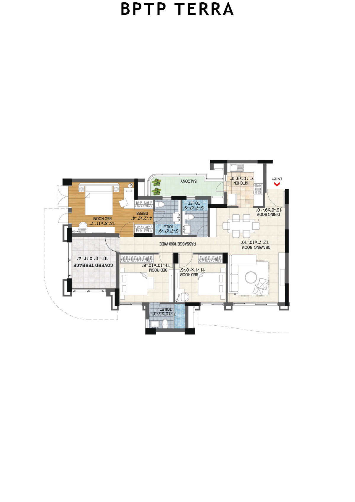 Bptp Terra Tower 20 Unit 4 (Type 3) Floor Plan