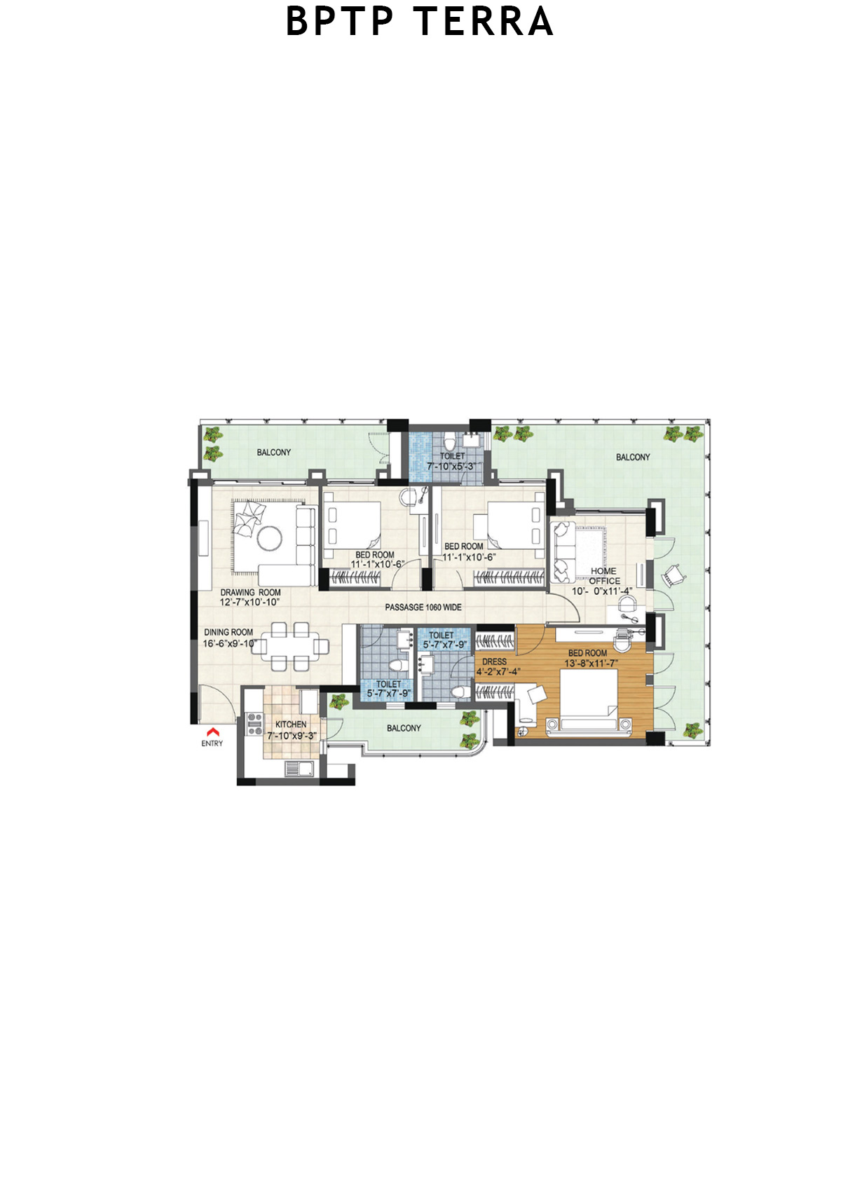 Bptp Terra Tower 21 Unit 2 (Type 1) Floor Plan