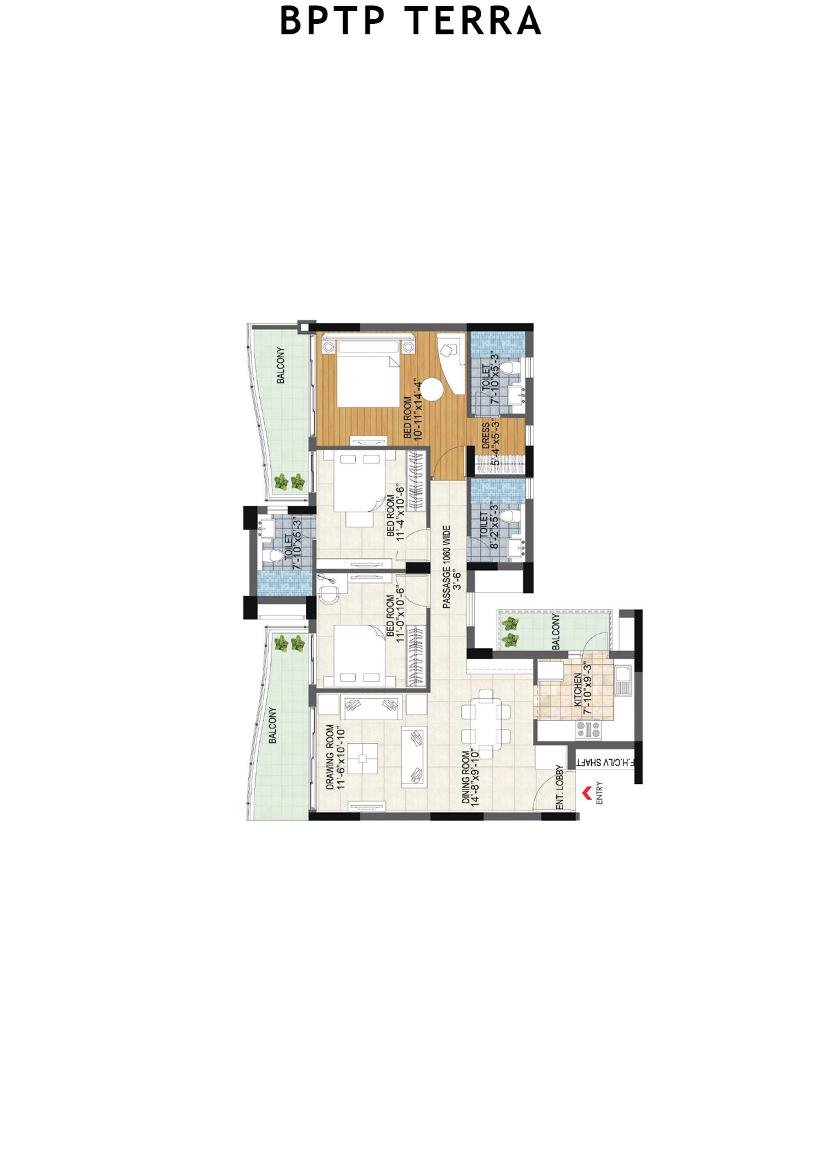 Bptp Terra Tower 22 Unit 1 (Type 1) Floor Plan