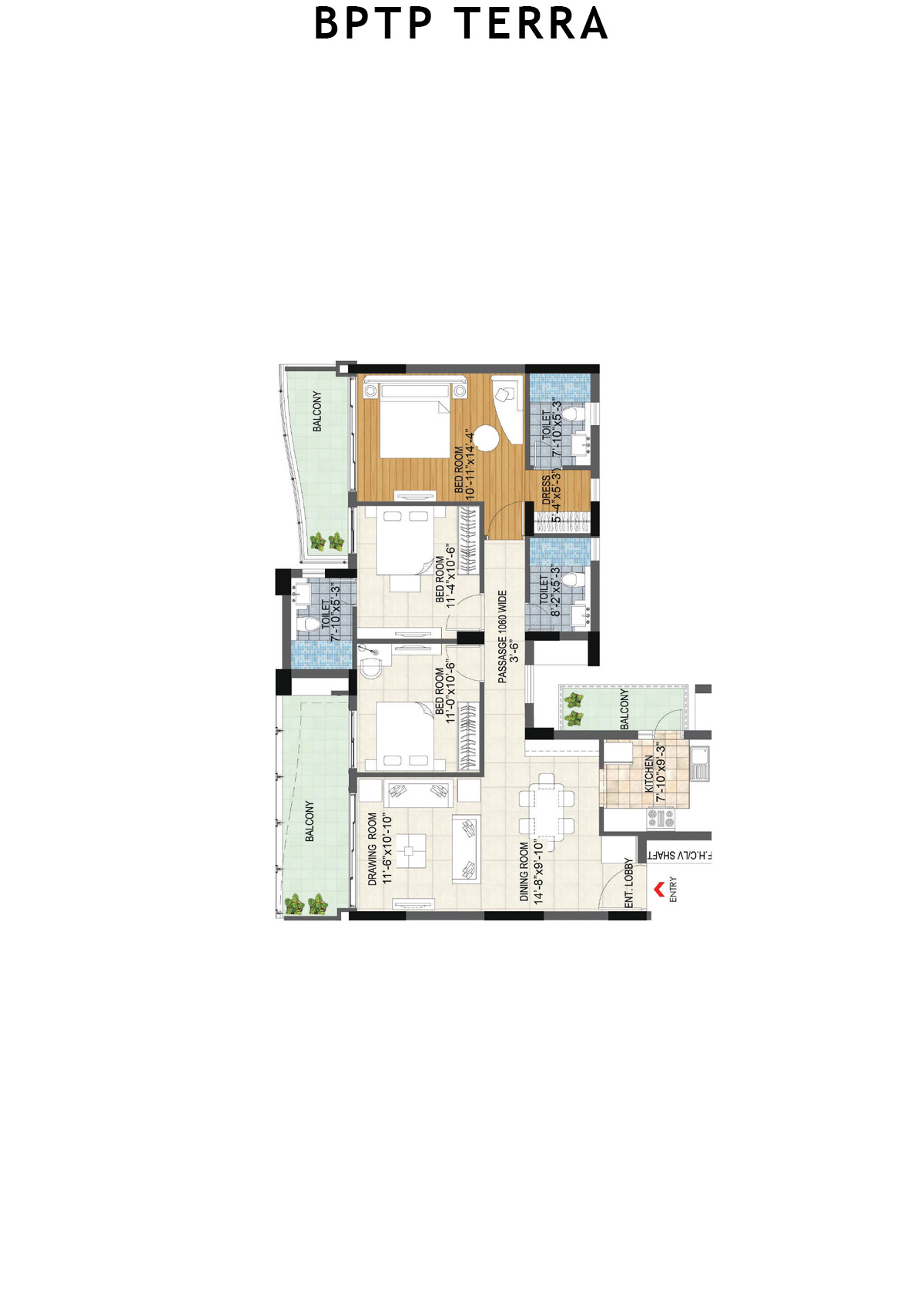 Bptp Terra Tower 22 Unit 1 (Type 2) Floor Plan