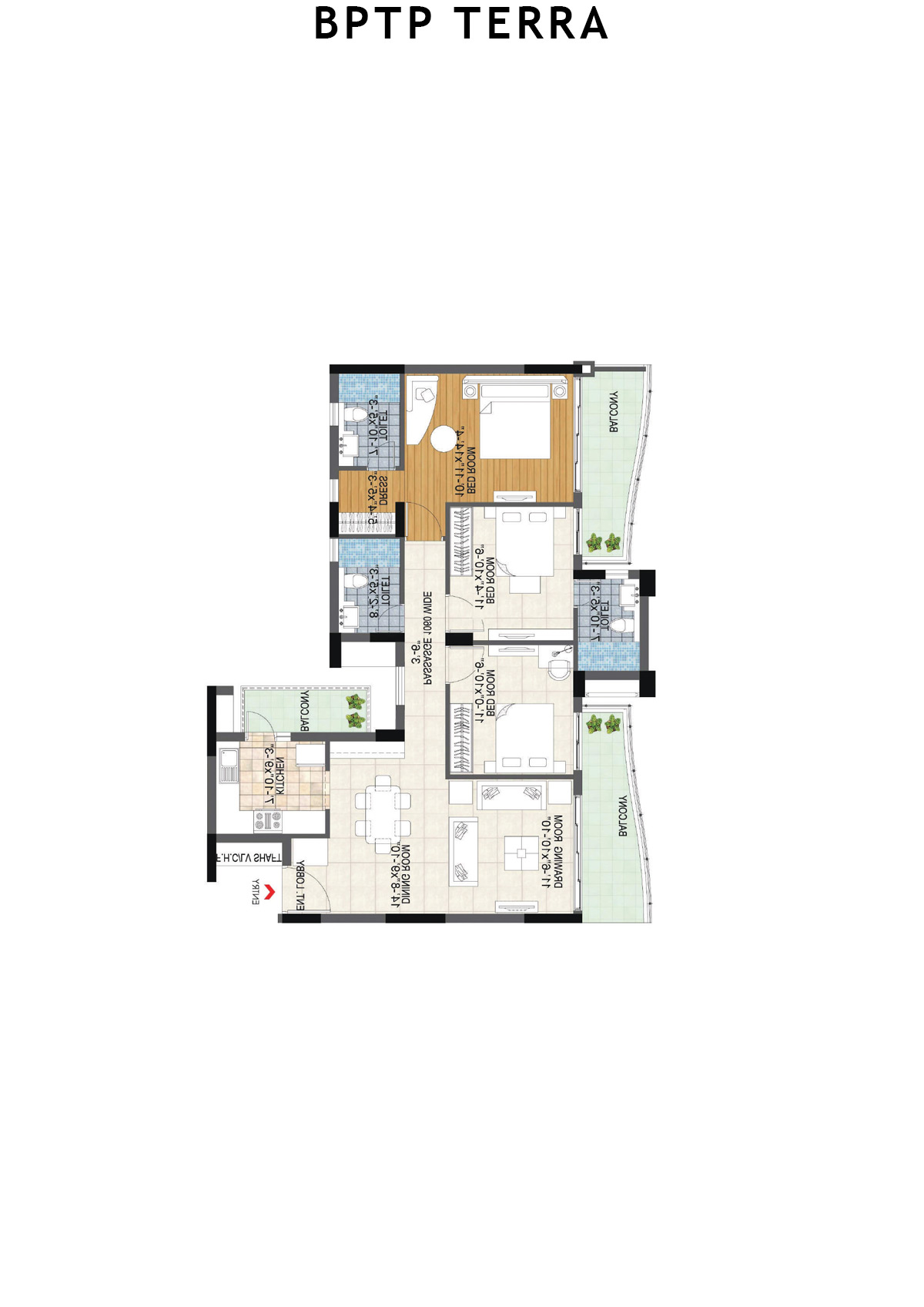 Bptp Terra Tower 22 Unit 2 (Type 1) Floor Plan