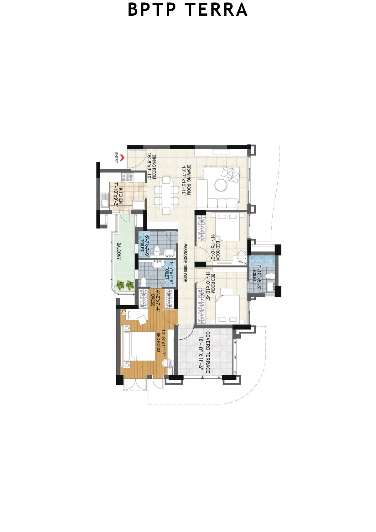 Bptp Terra Tower 22 Unit 3 (Type 3) Floor Plan