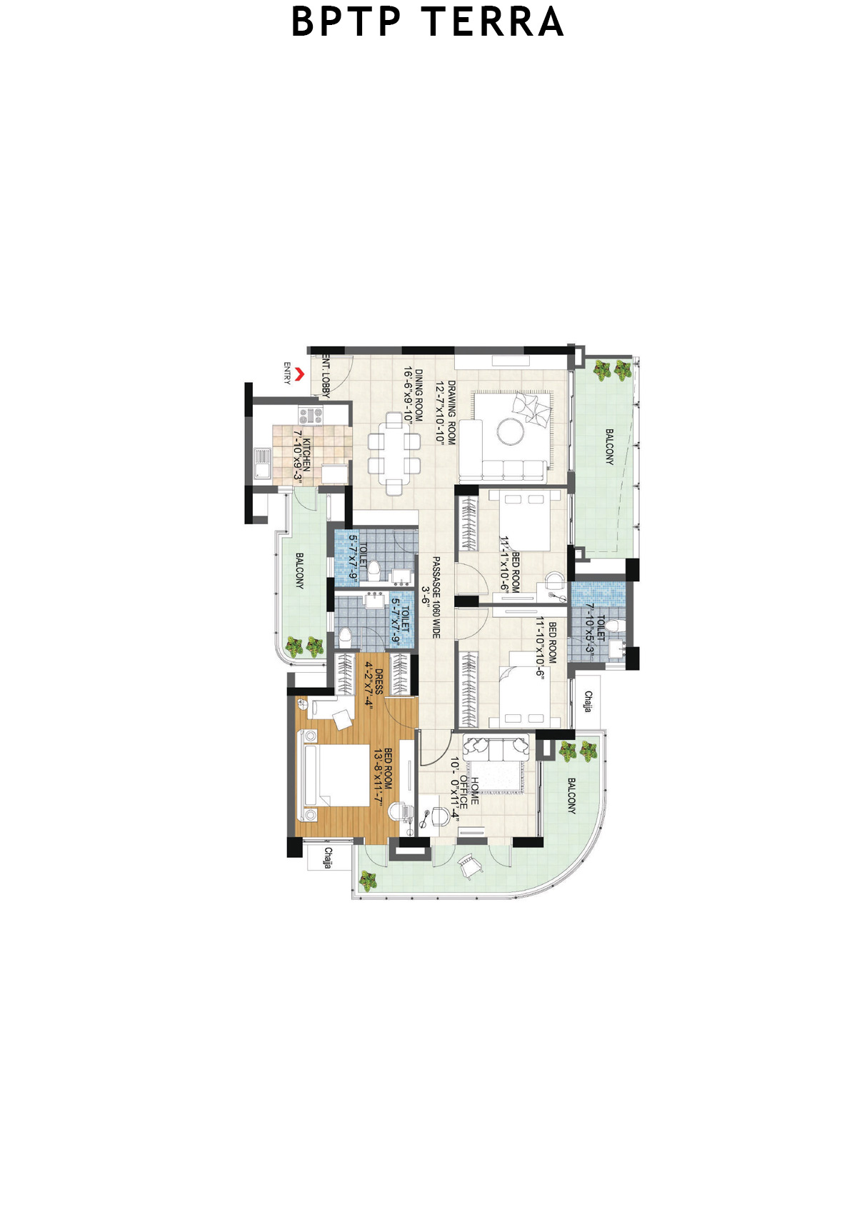 Bptp Terra Tower 22 Unit 3 (Type 3) Floor Plan