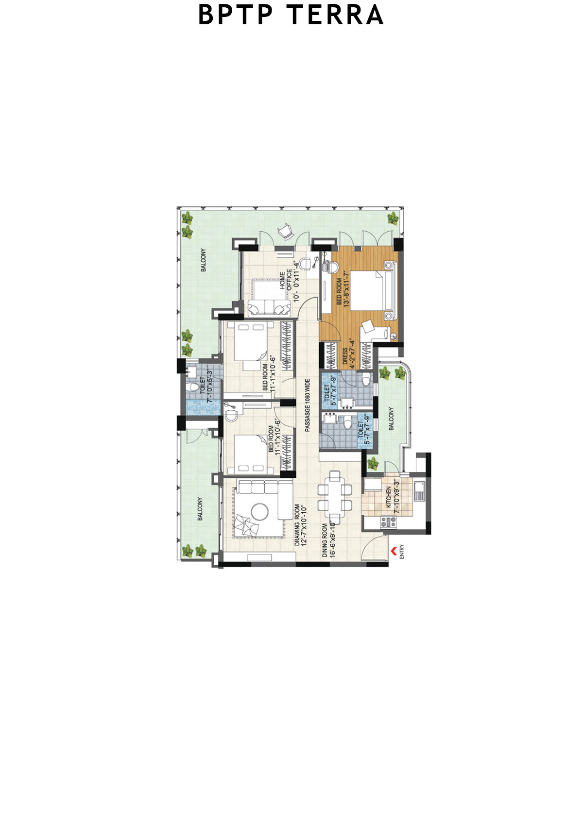 Bptp Terra Tower 23 Unit 1 (Type 1) Floor Plan