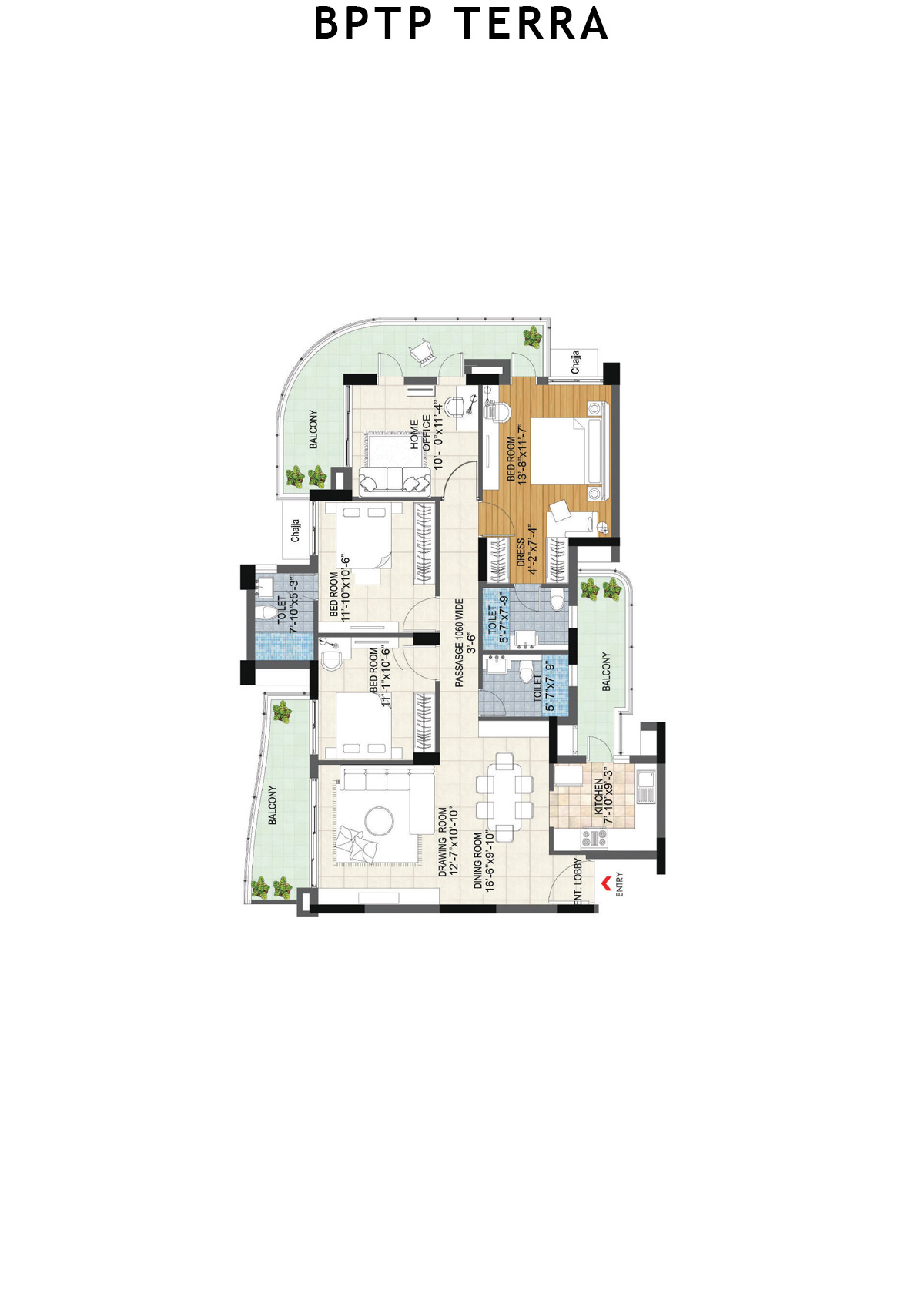 Bptp Terra Tower 23 Unit 1 (Type 2) Floor Plan