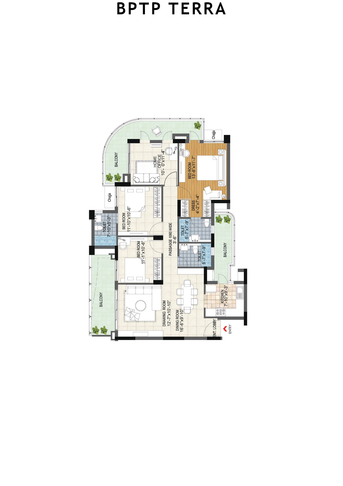 Bptp Terra Tower 23 Unit 1 (Type 3) Floor Plan