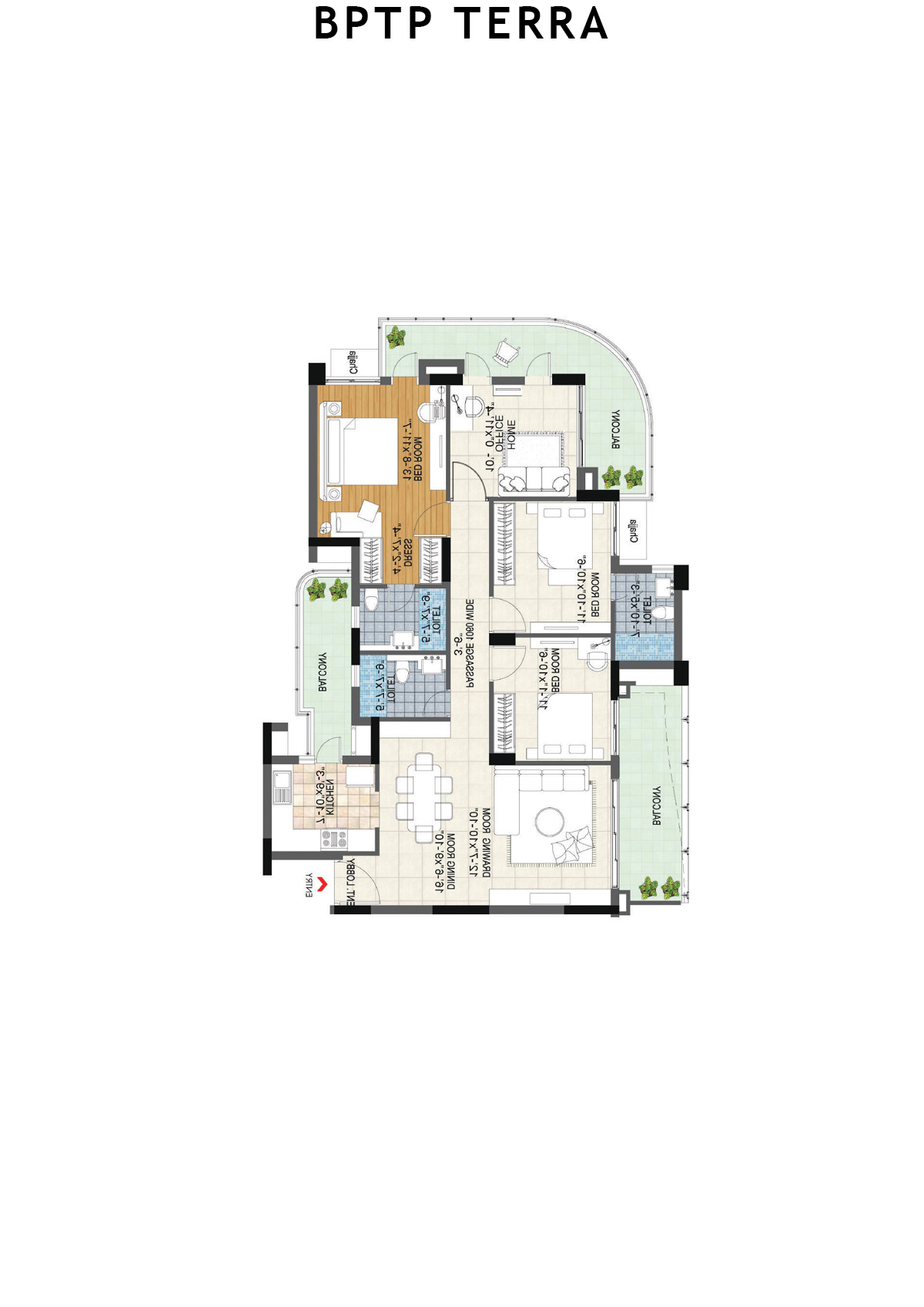 Bptp Terra Tower 23 Unit 2 (Type 3) Floor Plan