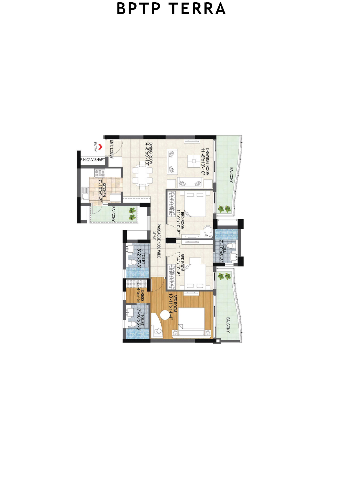 Bptp Terra Tower 23 Unit 3 (Type 1) Floor Plan