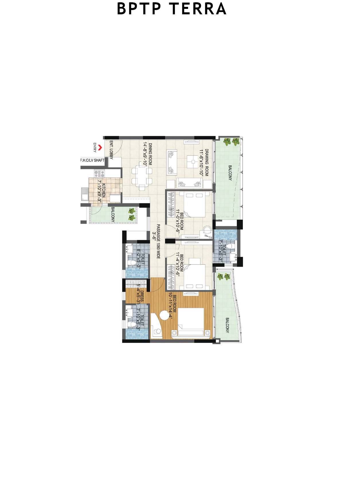 Bptp Terra Tower 23 Unit 3 (Type 2) Floor Plan