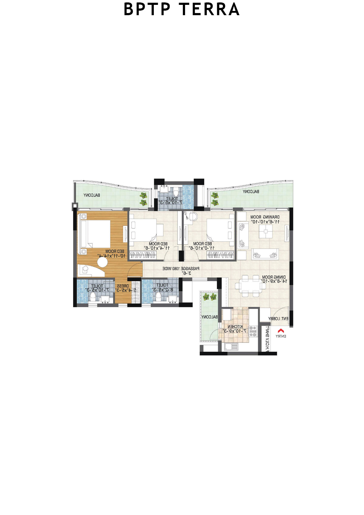 Bptp Terra Tower 24 Unit 1 (Type 1) Floor Plan
