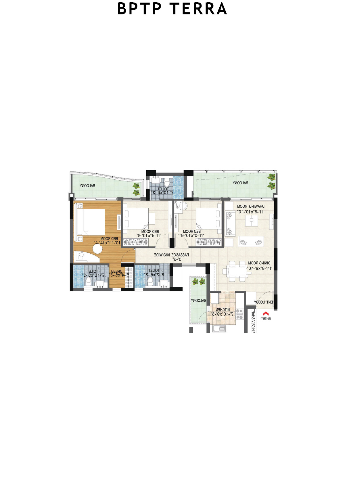 Bptp Terra Tower 24 Unit 1 (Type 2) Floor Plan