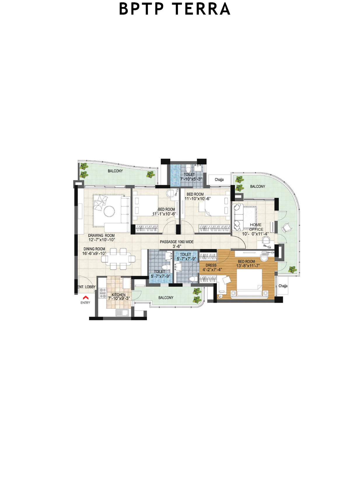 Bptp Terra Tower 24 Unit 2 (Type 2) Floor Plan