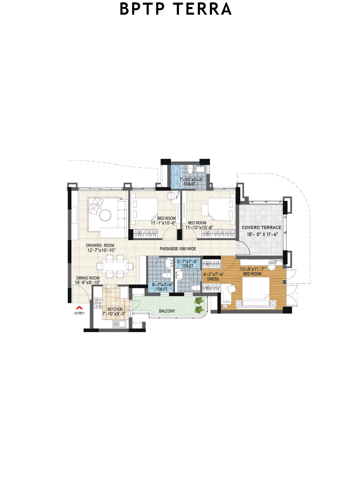 Bptp Terra Tower 24 Unit 2 (Type 3) Floor Plan