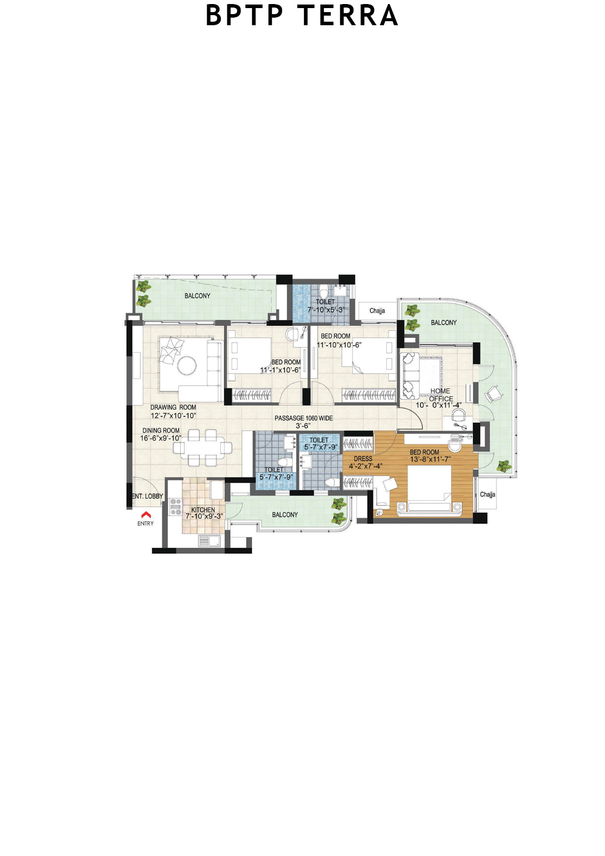 Bptp Terra Tower 24 Unit 2 (Type 3) Floor Plan