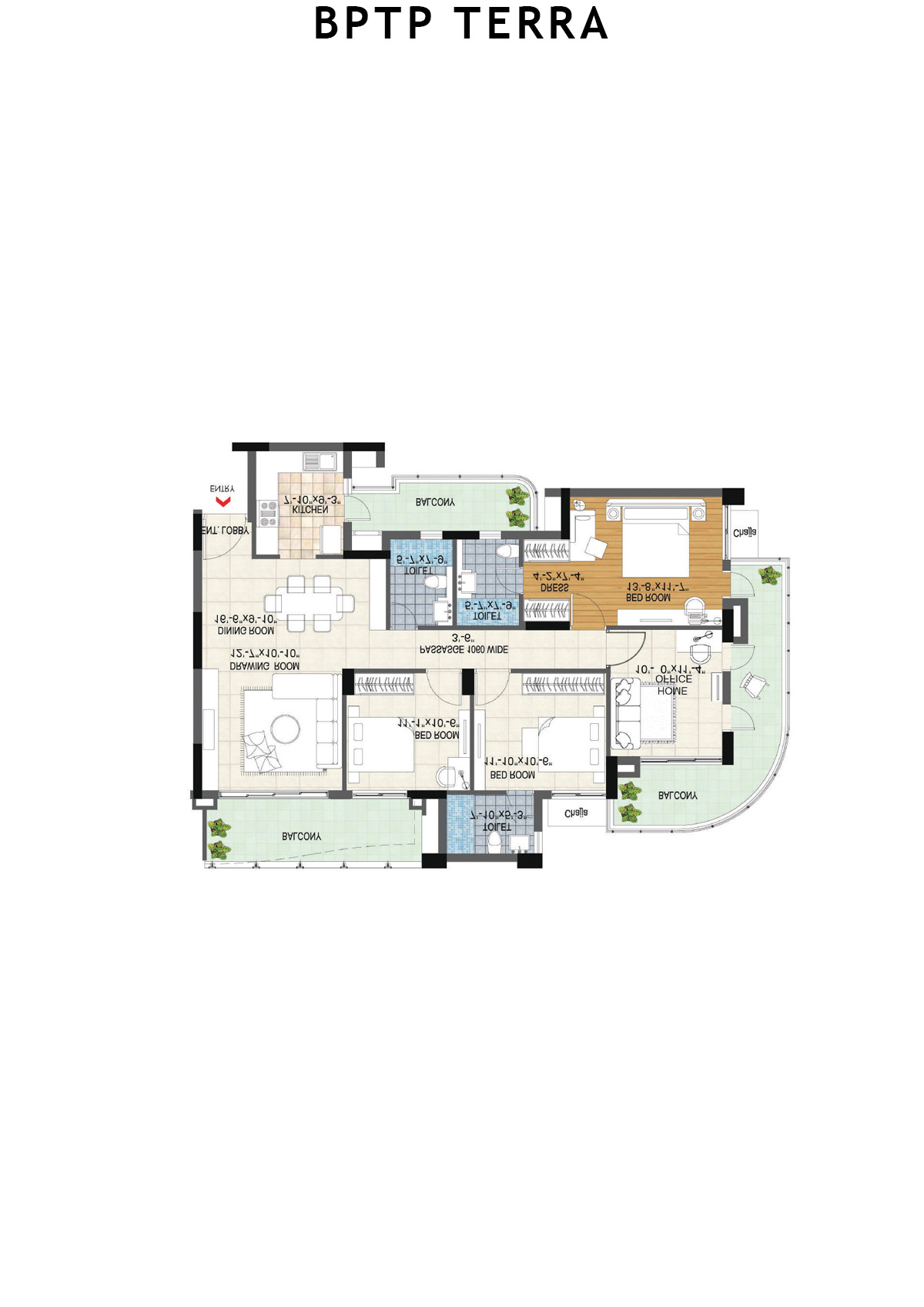 Bptp Terra Tower 24 Unit 3 (Type 3) Floor Plan
