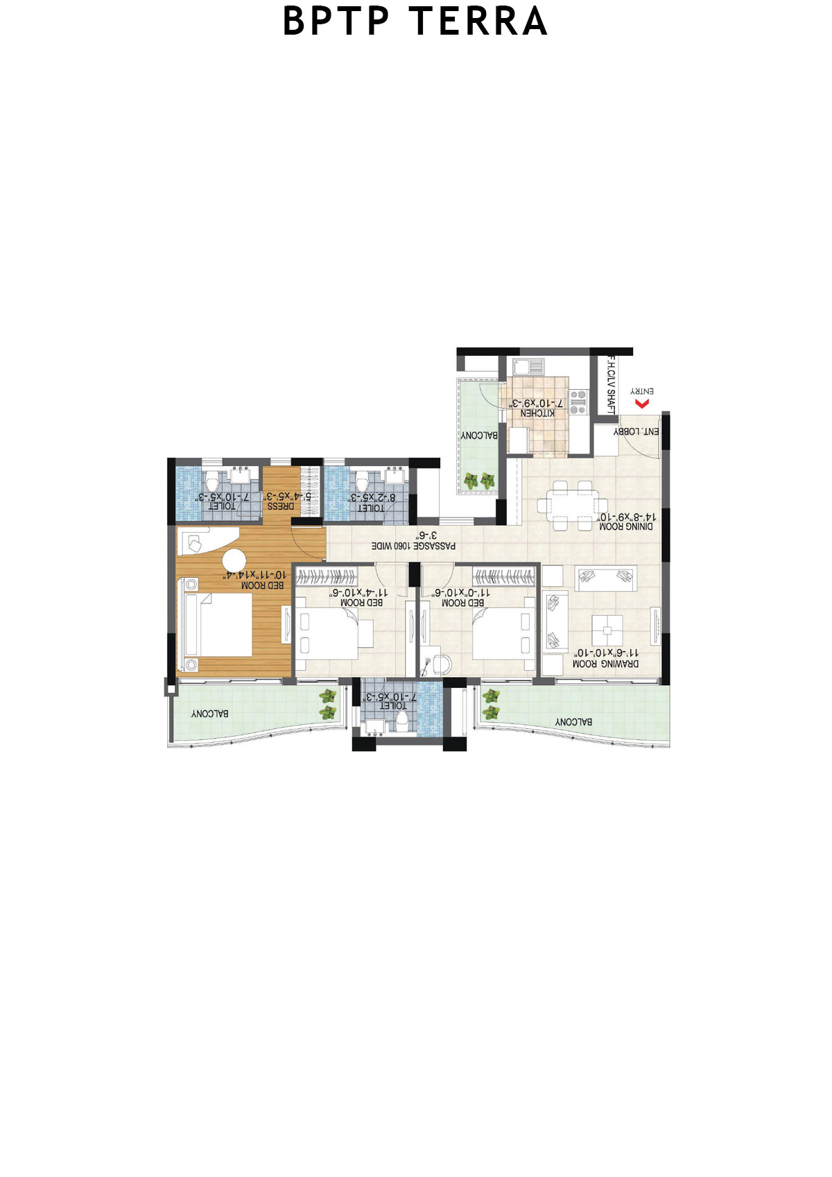 Bptp Terra Tower 24 Unit 4 (Type 1) Floor Plan