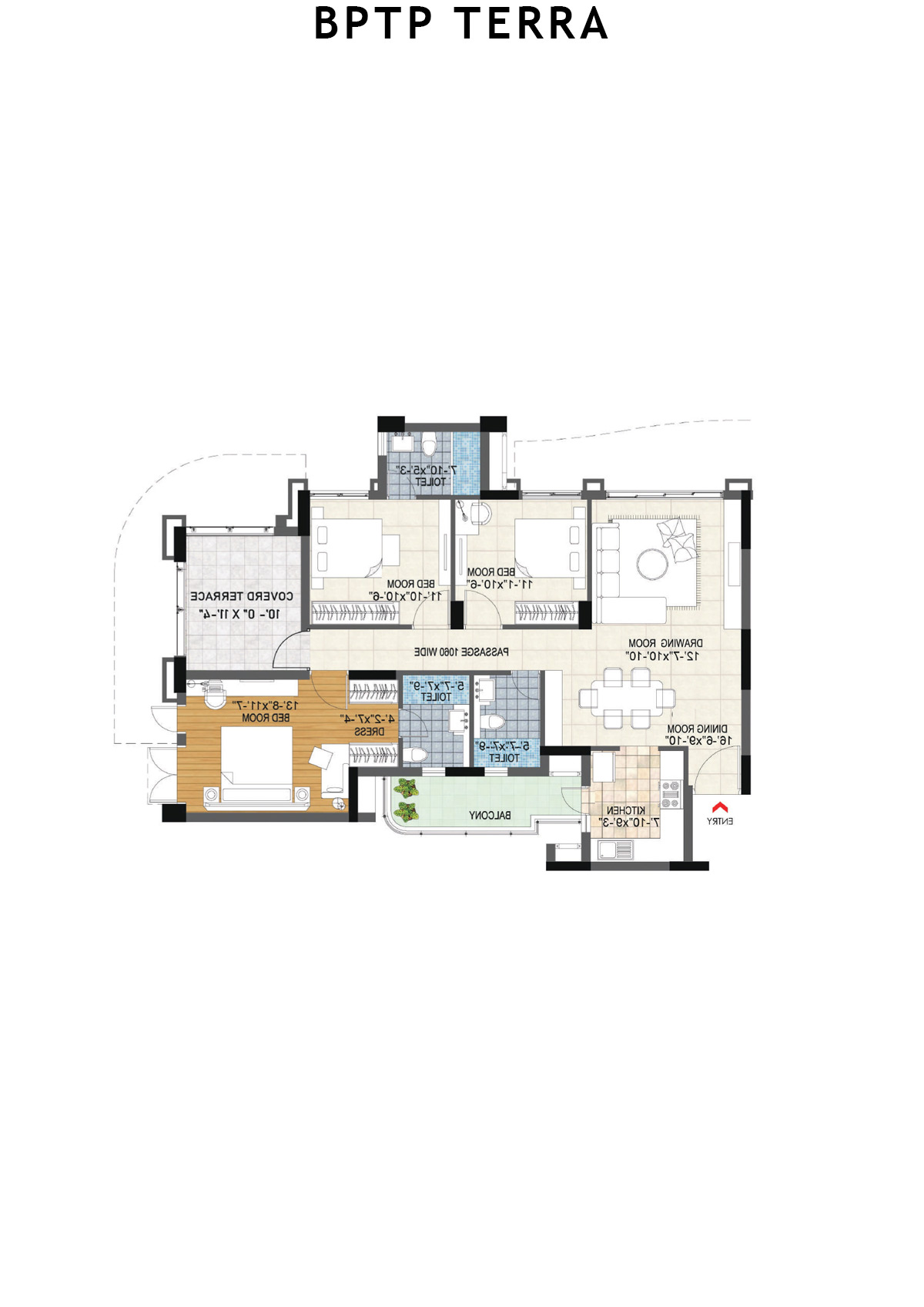 Bptp Terra Tower 25 Unit 1 (Type 3) Floor Plan